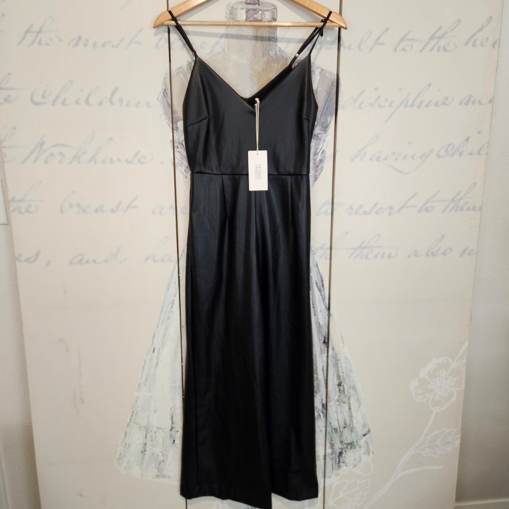 Fifteen‎ Twenty Black Faux Leather Wide Leg Jumpsuit V-Neck XS NWT